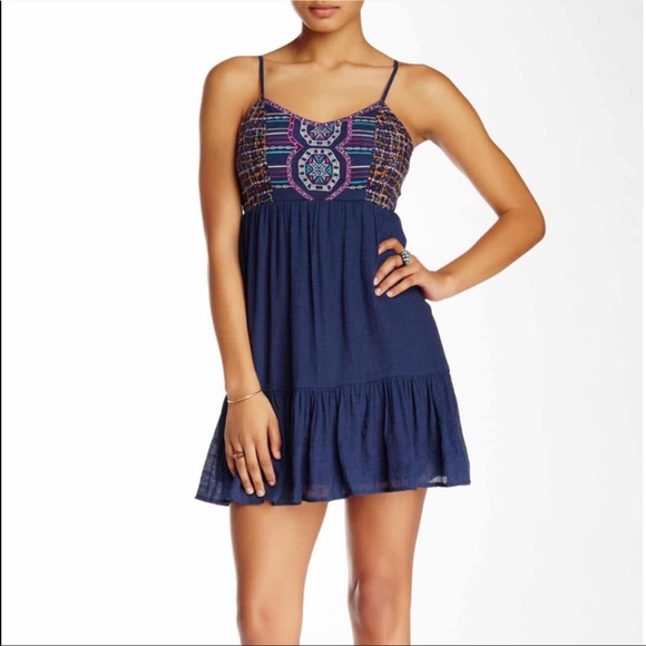 Flying Tomato Dresses & Skirts - Flying Tomato Navy Blue Boho Embroidered Sundress Size Small